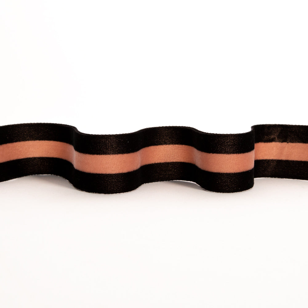 Italian Black and Dusty Rose Striped Velvet Ribbon - 1.5"