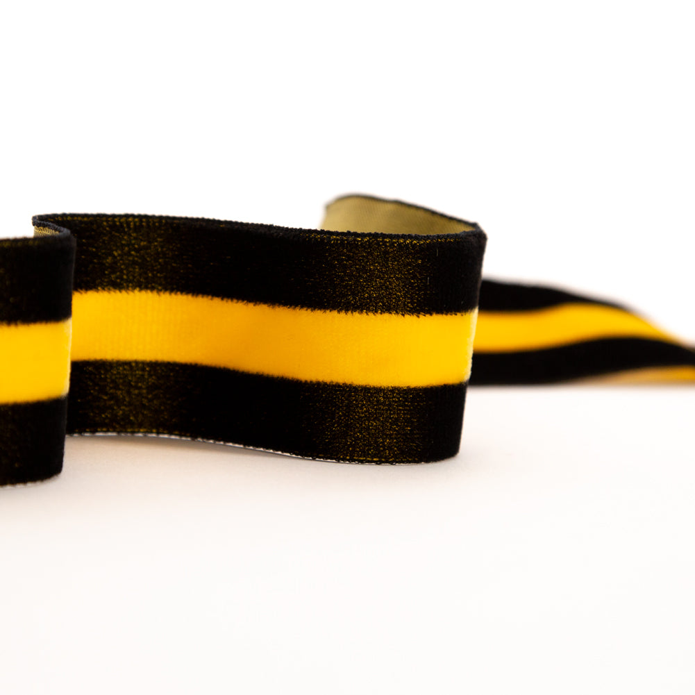 Italian Black and Yellow Striped Velvet Ribbon - 1.5" Detail