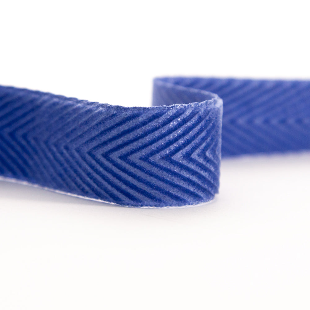 Italian Blue Chevron Velvet Ribbon - 0.875" Detail