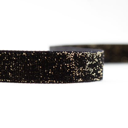 Italian Black and Gold Glitter Velvet Ribbon - 0.625" Detail