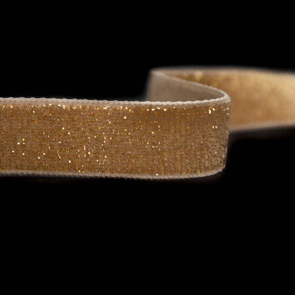 Italian Gold Glitter Velvet Ribbon - 0.625" Detail