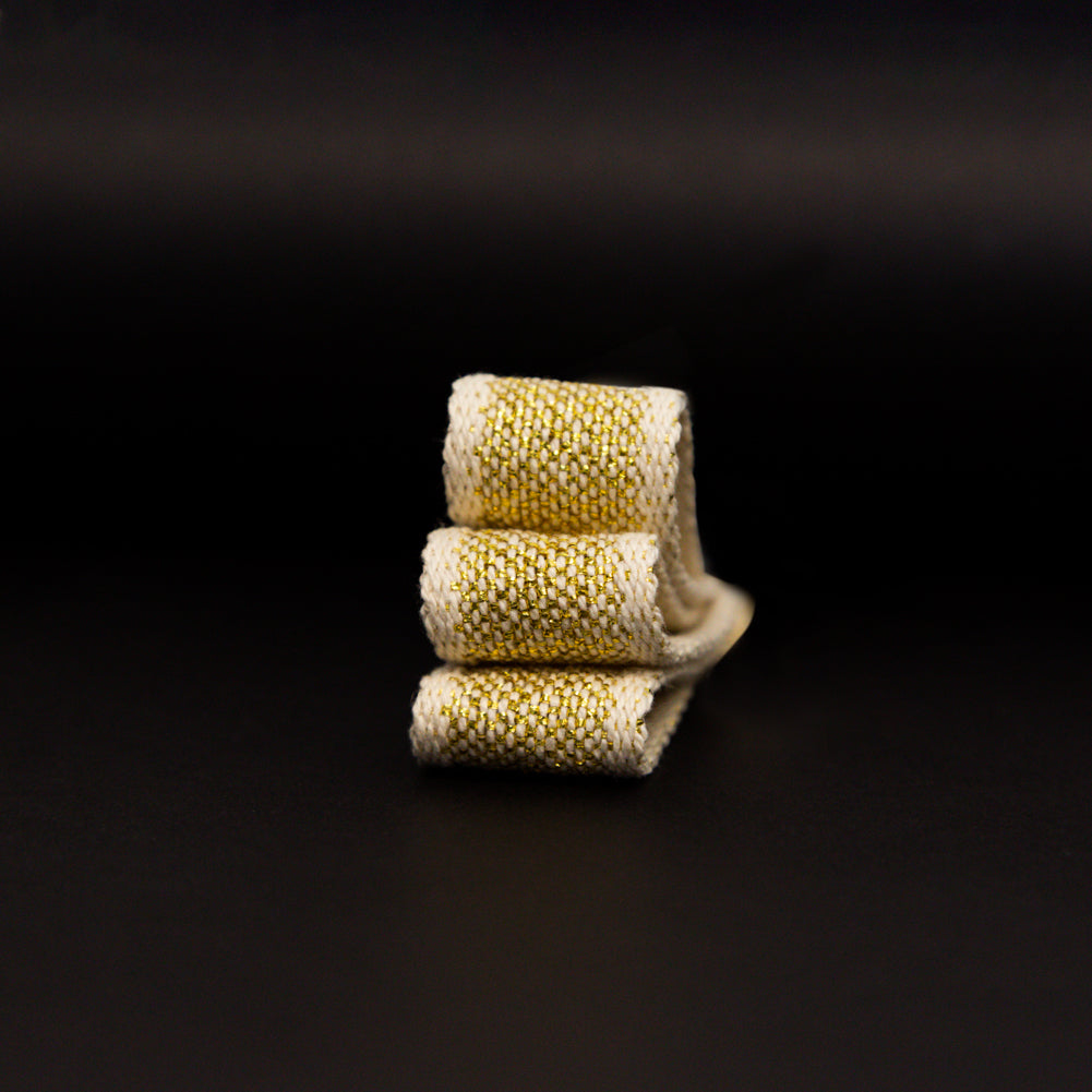 Italian Natural and Metallic Gold Woven Cotton Trimming - 1" Detail