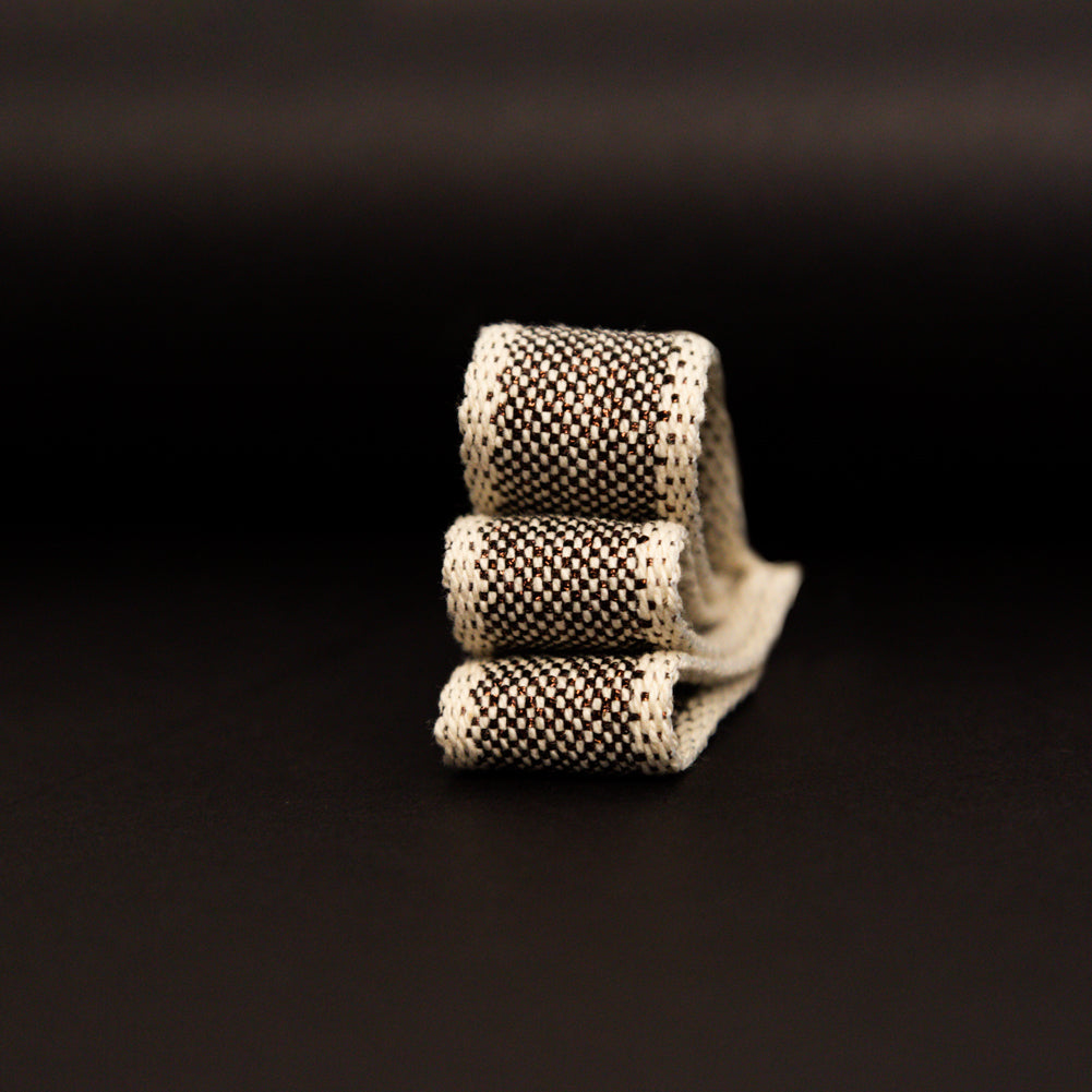 Italian Natural and Metallic Dark Copper Woven Cotton Trimming - 1" Detail