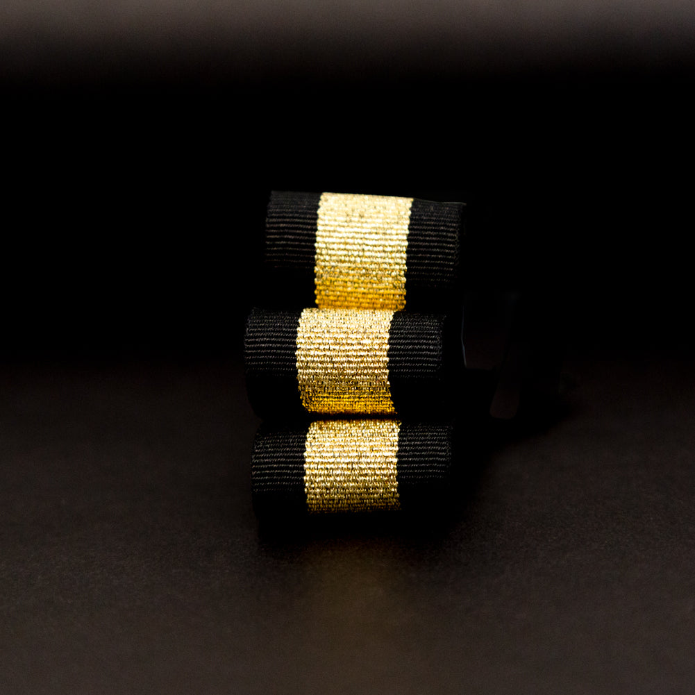 Italian Metallic Gold and Black Striped Grosgrain Ribbon - 1" Detail