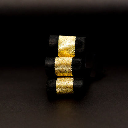 Italian Metallic Gold and Black Striped Grosgrain Ribbon - 1" Detail