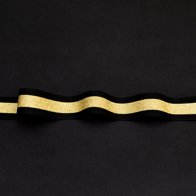 Italian Metallic Gold and Black Striped Grosgrain Ribbon - 1"