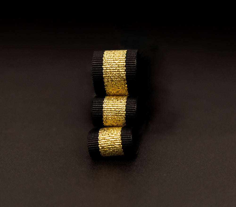 Italian Metallic Gold and Black Striped Grosgrain Ribbon - 0.625" Detail