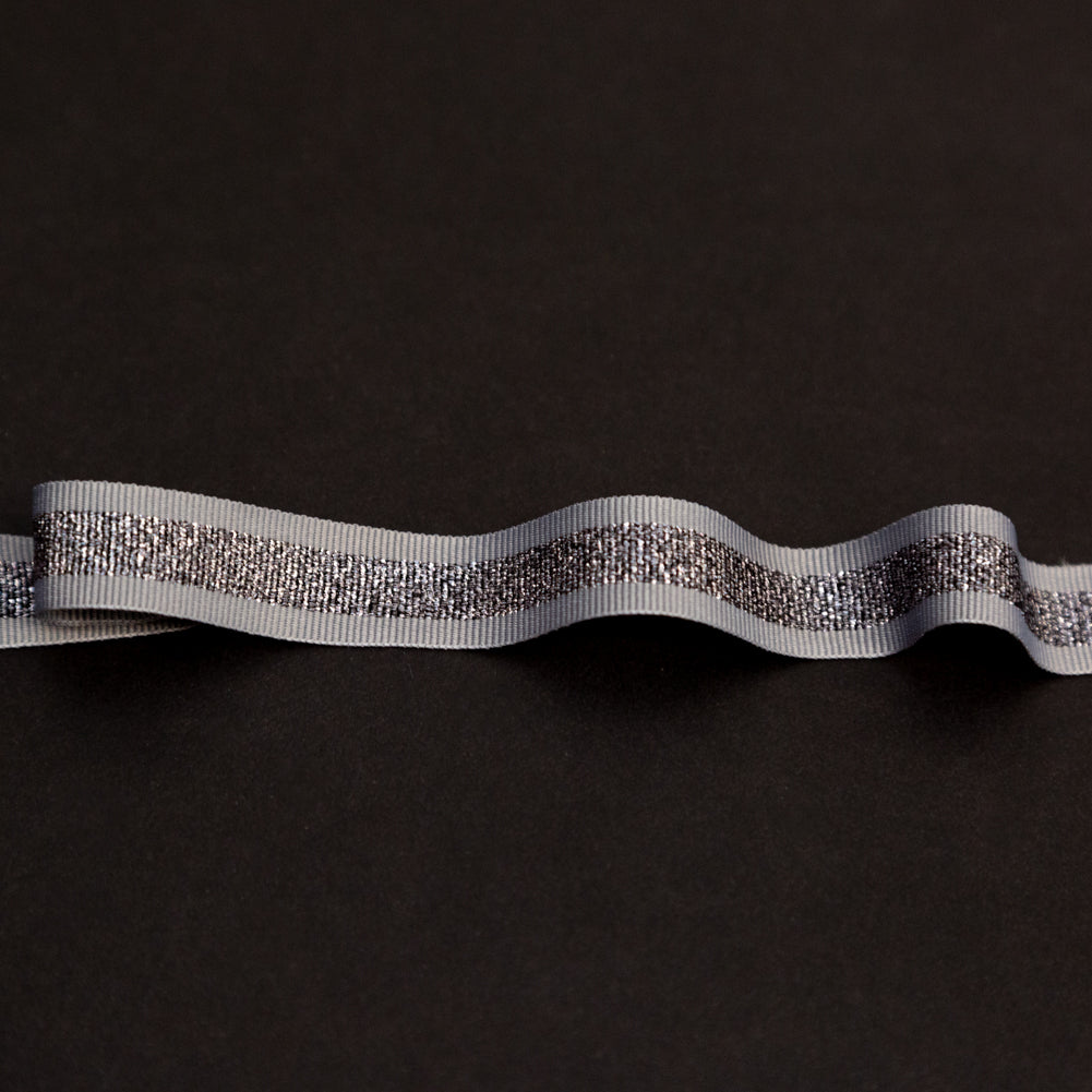 Italian Metallic Gunmetal and Gray Striped Grosgrain Ribbon - 0.625"
