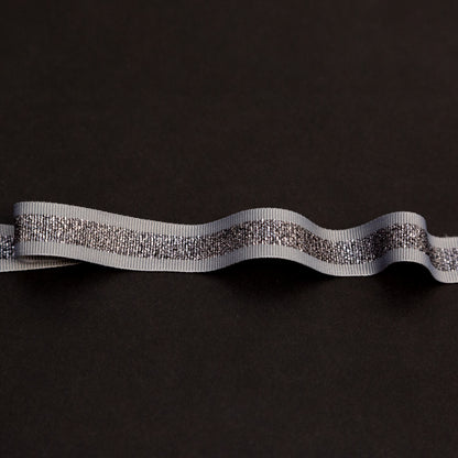 Italian Metallic Gunmetal and Gray Striped Grosgrain Ribbon - 0.625"