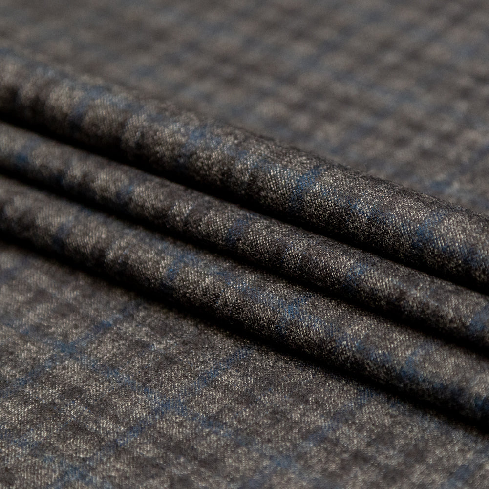 Theory Charcoal and Blue Plaid Virgin Wool Suiting Folded