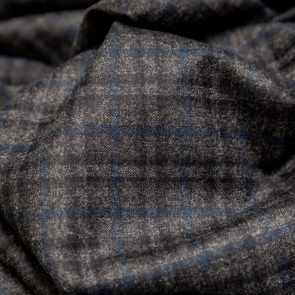 Theory Charcoal and Blue Plaid Virgin Wool Suiting Detail