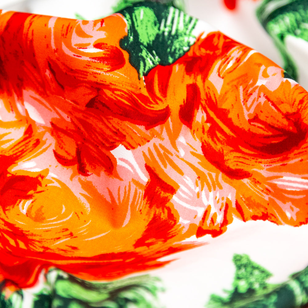 Painterly Red Roses Printed on Cotton Twill Detail