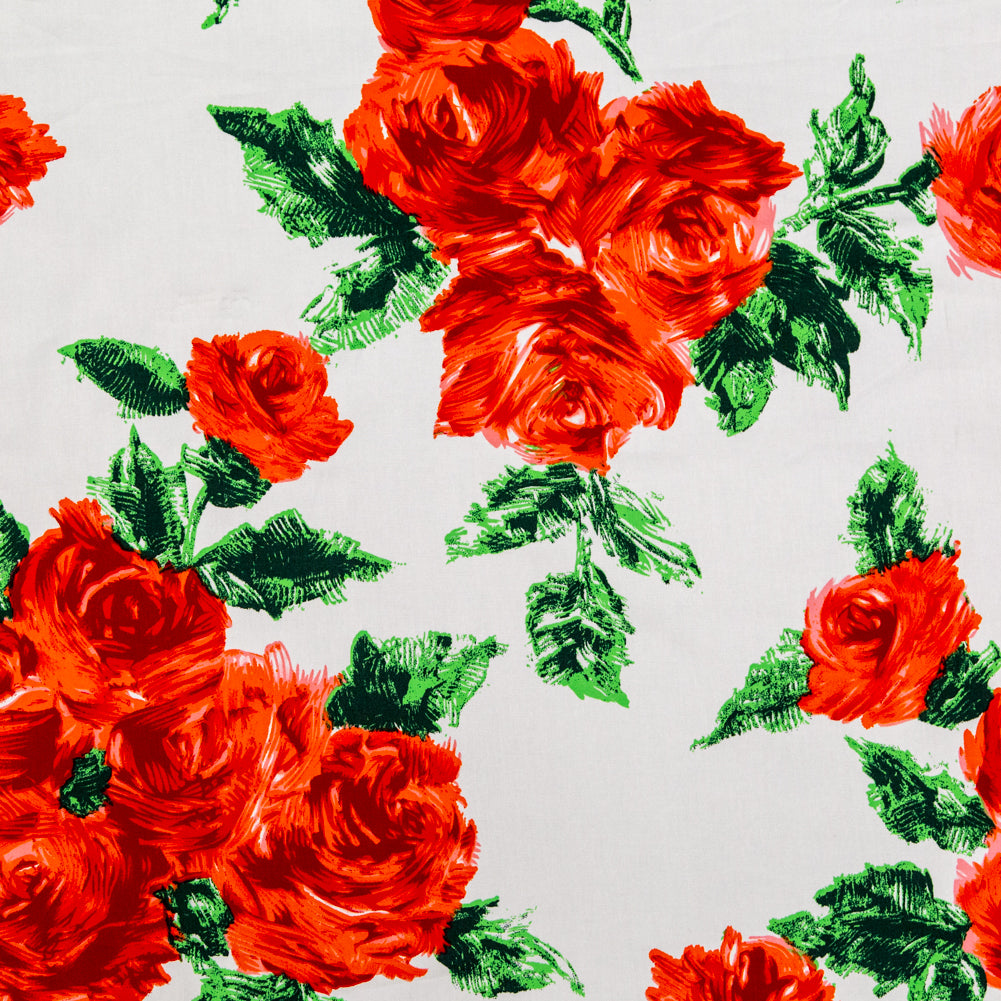 Painterly Red Roses Printed on Cotton Twill