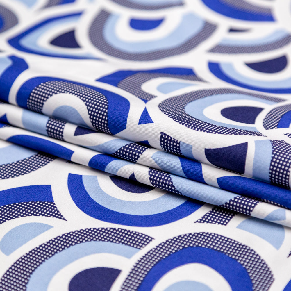 Blue and White Geometric Printed Cotton Twill Folded