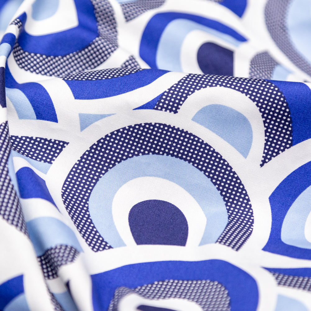 Blue and White Geometric Printed Cotton Twill Detail