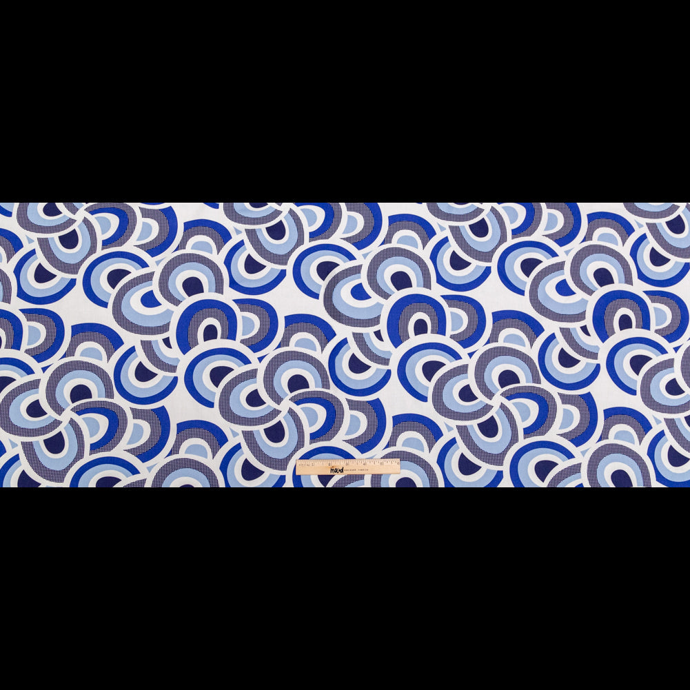 Blue and White Geometric Printed Cotton Twill Full
