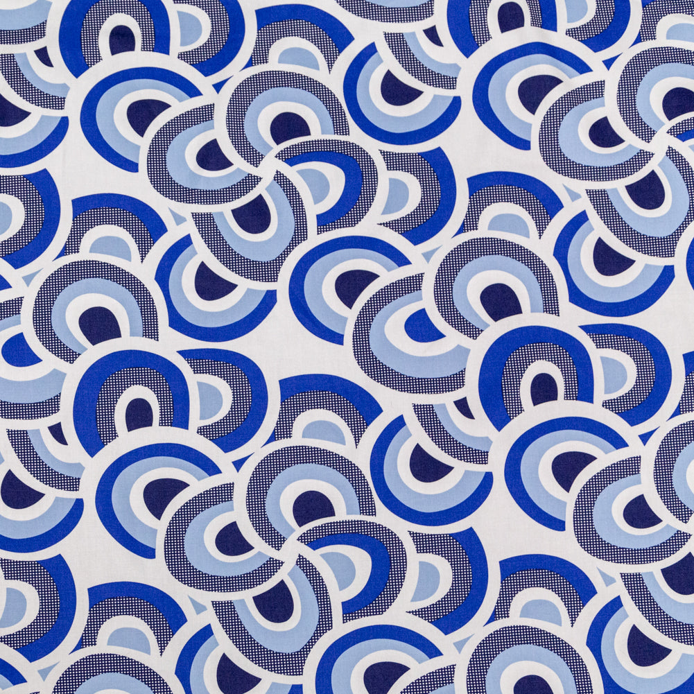 Blue and White Geometric Printed Cotton Twill