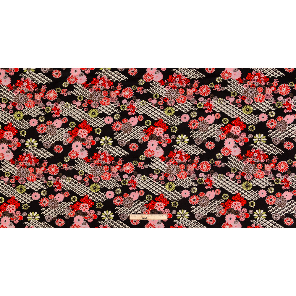 Red and Black Floral Printed Cotton Twill Full
