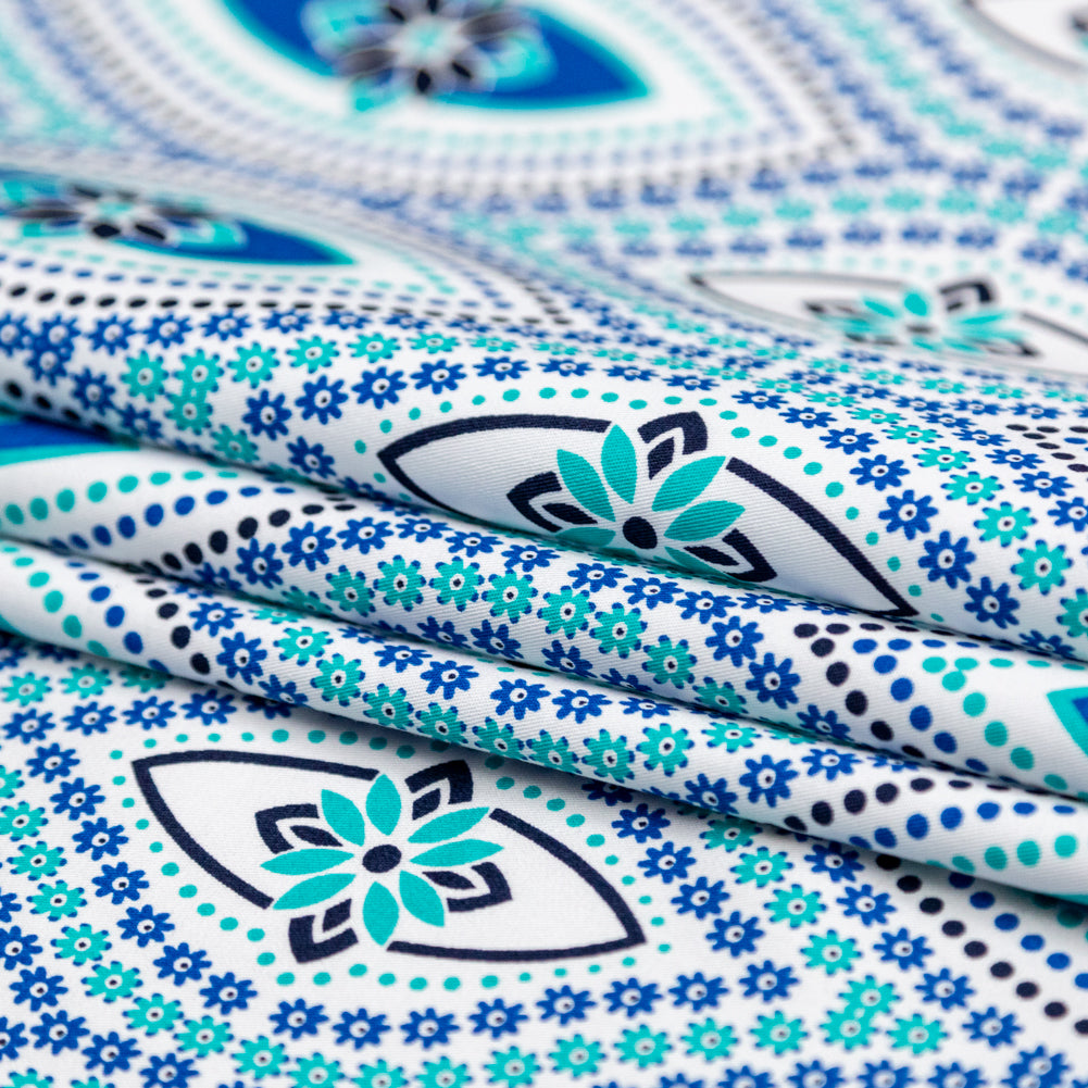 Blue and Sea Green Floral Cotton Twill Panel Folded