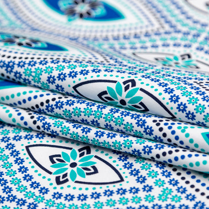 Blue and Sea Green Floral Cotton Twill Panel Folded