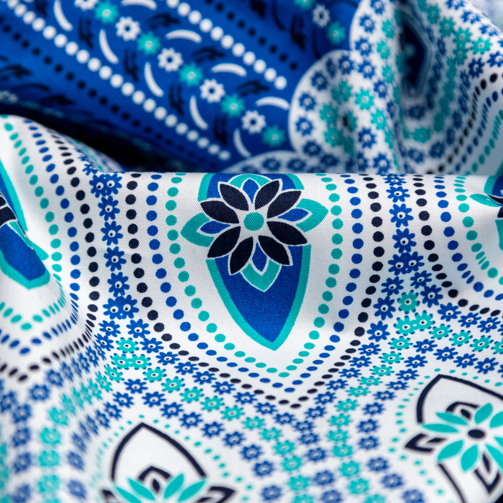 Blue and Sea Green Floral Cotton Twill Panel Detail