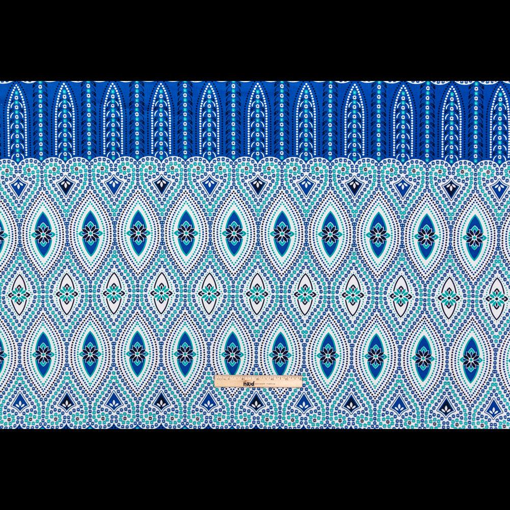 Blue and Sea Green Floral Cotton Twill Panel Full