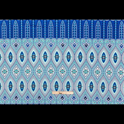Blue and Sea Green Floral Cotton Twill Panel Full