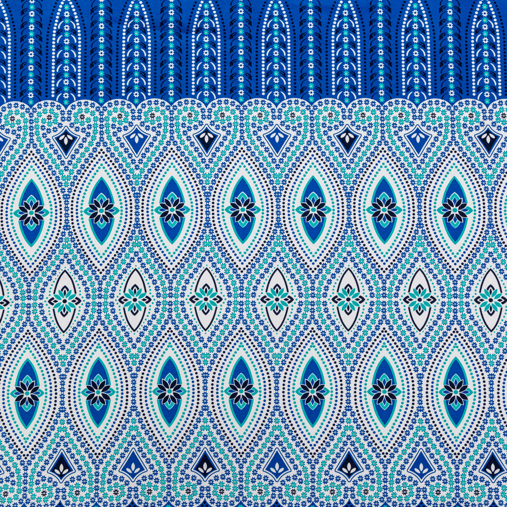 Blue and Sea Green Floral Cotton Twill Panel