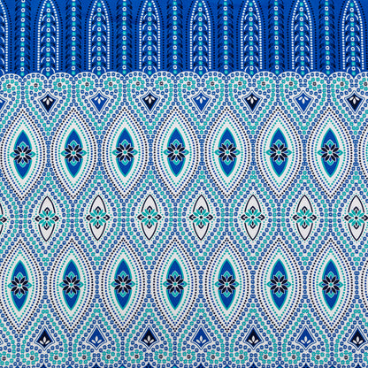 Blue and Sea Green Floral Cotton Twill Panel