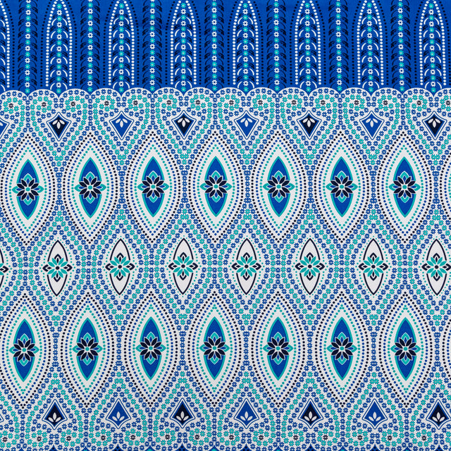 Blue and Sea Green Floral Cotton Twill Panel