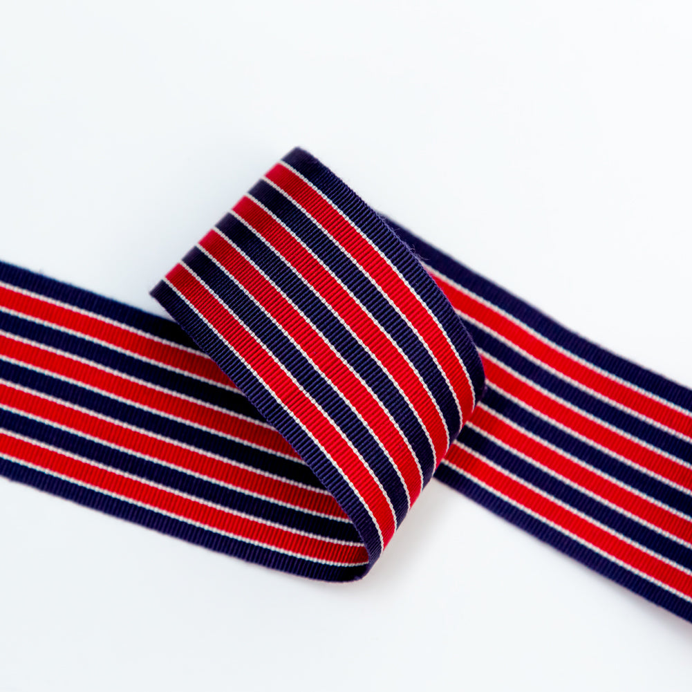 Navy, Red and White Striped Grosgrain Ribbon - 1.625" Detail