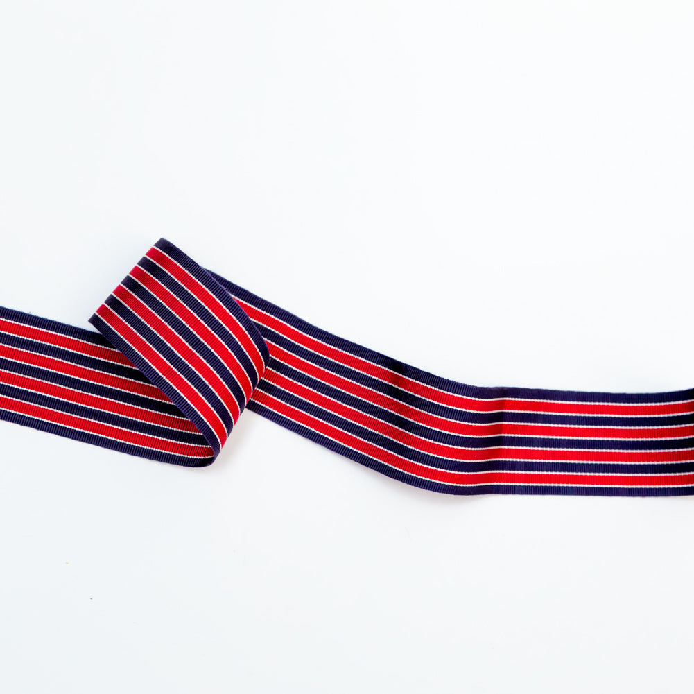 Navy, Red and White Striped Grosgrain Ribbon - 1.625"