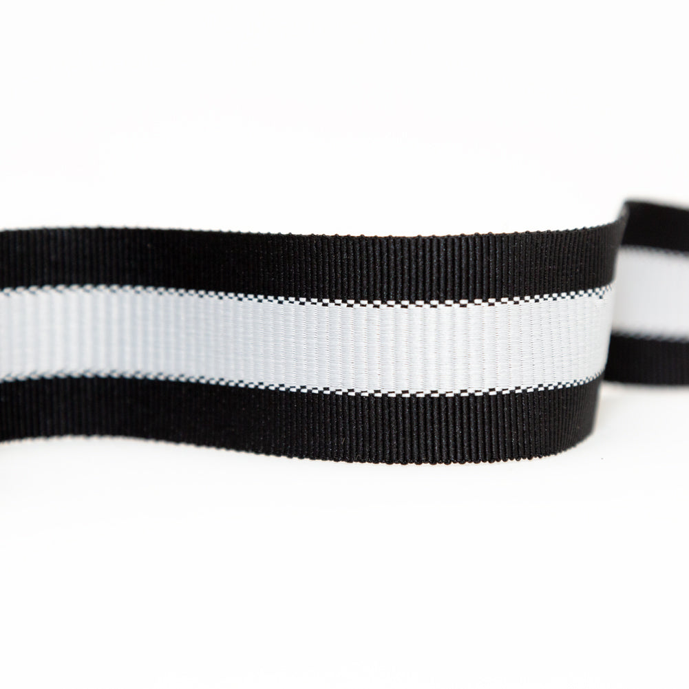 Italian Black and Light Silver Striped Grosgrain Ribbon - 1.25" Detail