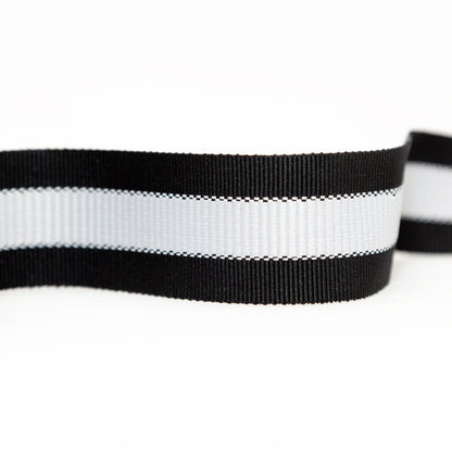Italian Black and Light Silver Striped Grosgrain Ribbon - 1.25" Detail