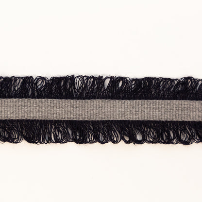 Italian Navy and Light Gray Wool Grosgrain Trim with Loop Fringe Edges - 1.5" Detail