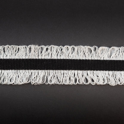 Italian Black and Light Gray Wool Grosgrain Trim with Loop Fringe Edges - 1.5" Detail