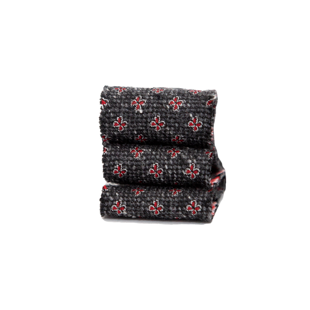Italian Dark Gray and Red Floral Wool Jacquard Ribbon - 1" Detail