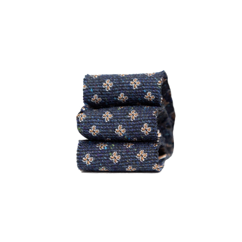 Italian Blue and Beige Floral Wool Jacquard Ribbon - 1" Detail