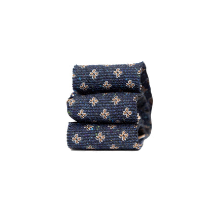 Italian Blue and Beige Floral Wool Jacquard Ribbon - 1" Detail