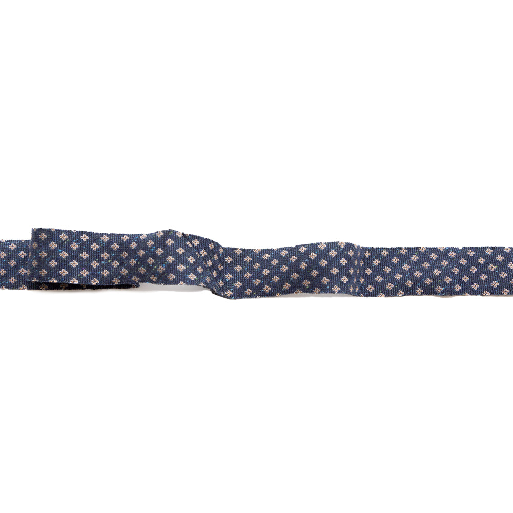 Italian Blue and Beige Floral Wool Jacquard Ribbon - 1"