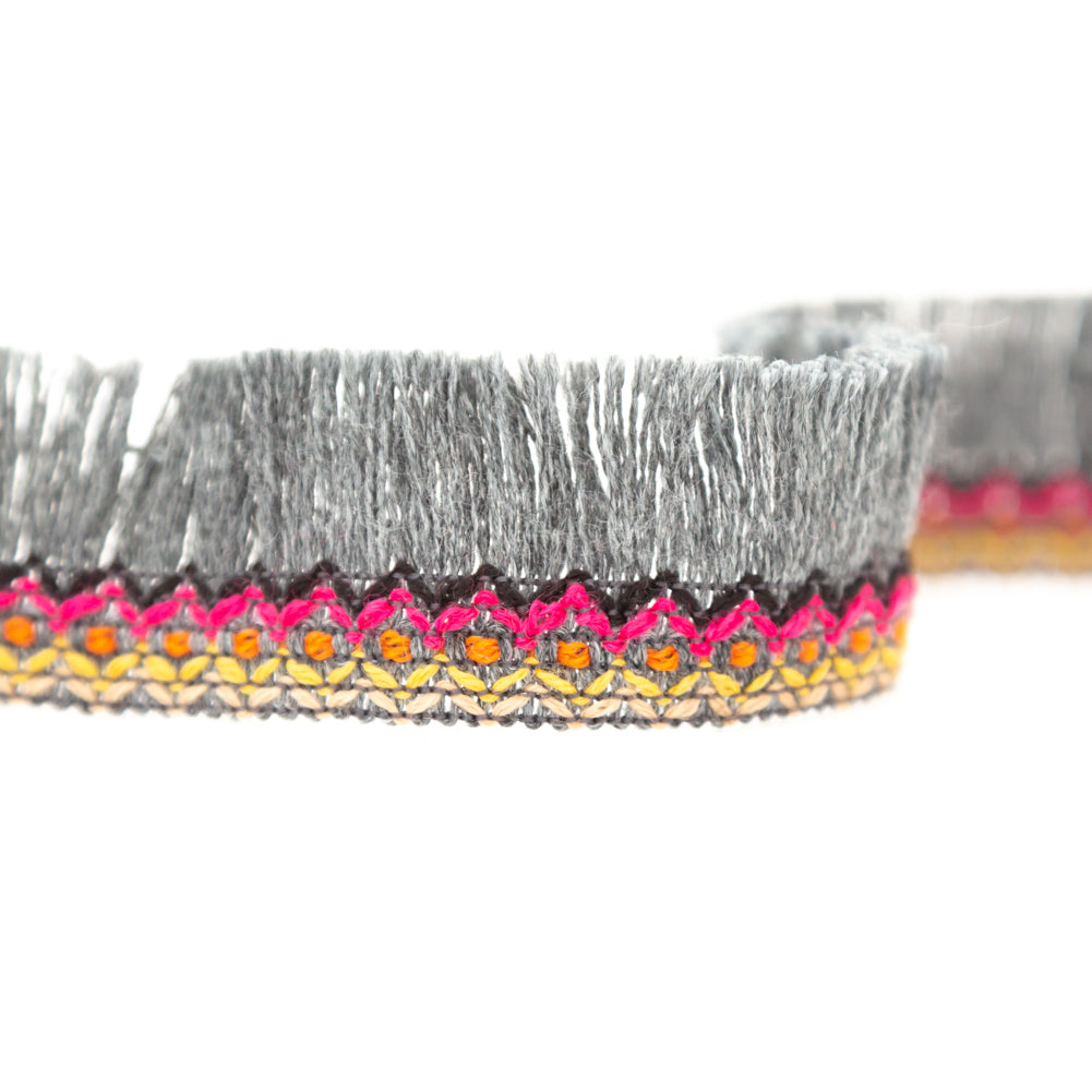 Italian Dark Gray Tribal Wool Fringe Trim - 1.25" Detail