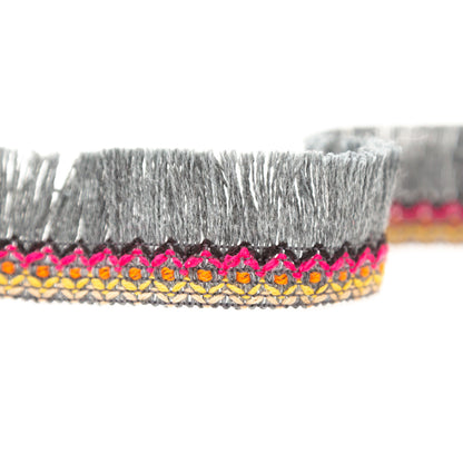 Italian Dark Gray Tribal Wool Fringe Trim - 1.25" Detail