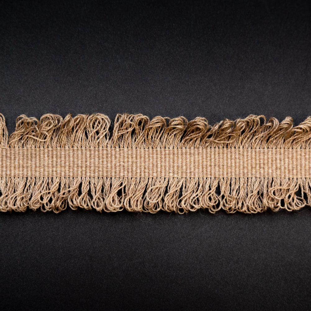 Italian Lt. Brown Wool Grosgrain Trim with Loop Fringe Edges - 1.5" Detail