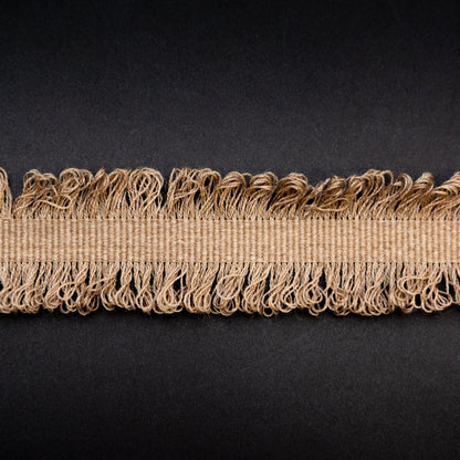 Italian Lt. Brown Wool Grosgrain Trim with Loop Fringe Edges - 1.5" Detail