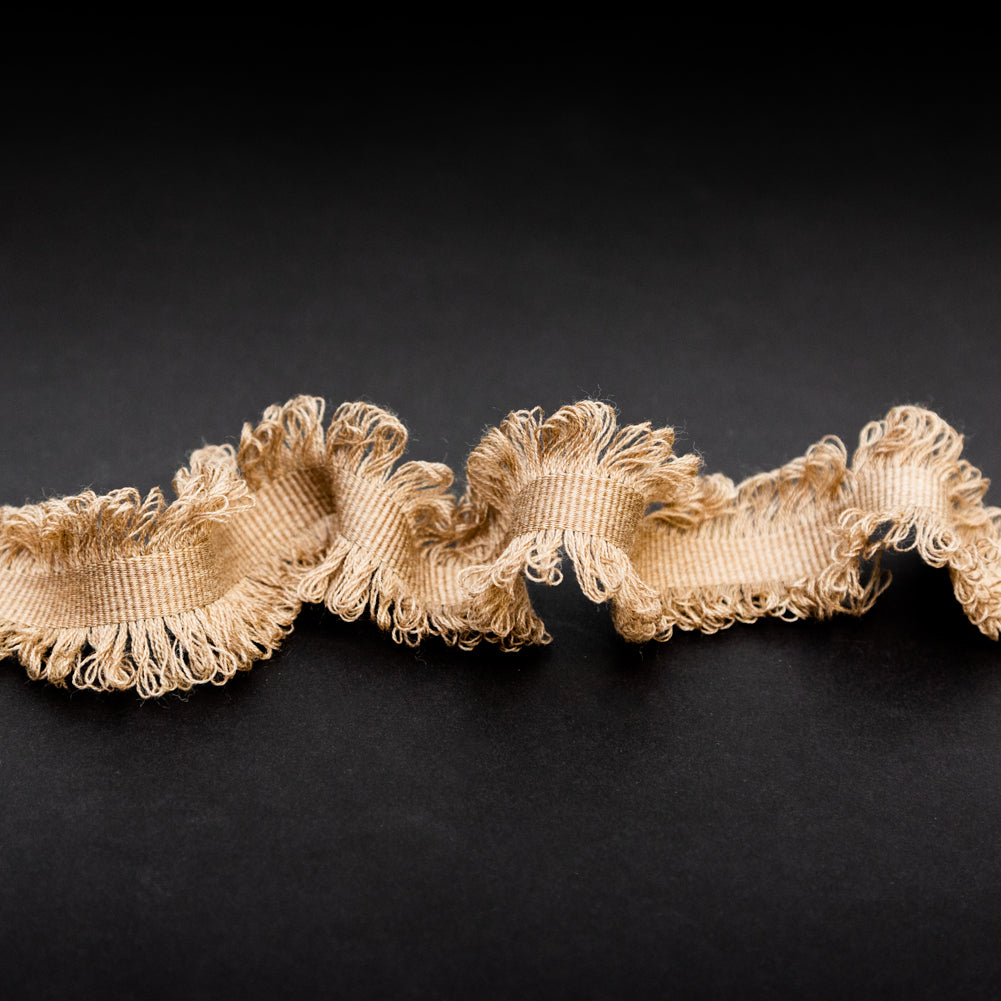 Italian Lt. Brown Wool Grosgrain Trim with Loop Fringe Edges - 1.5"