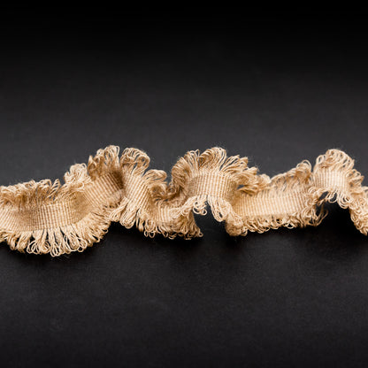 Italian Lt. Brown Wool Grosgrain Trim with Loop Fringe Edges - 1.5"