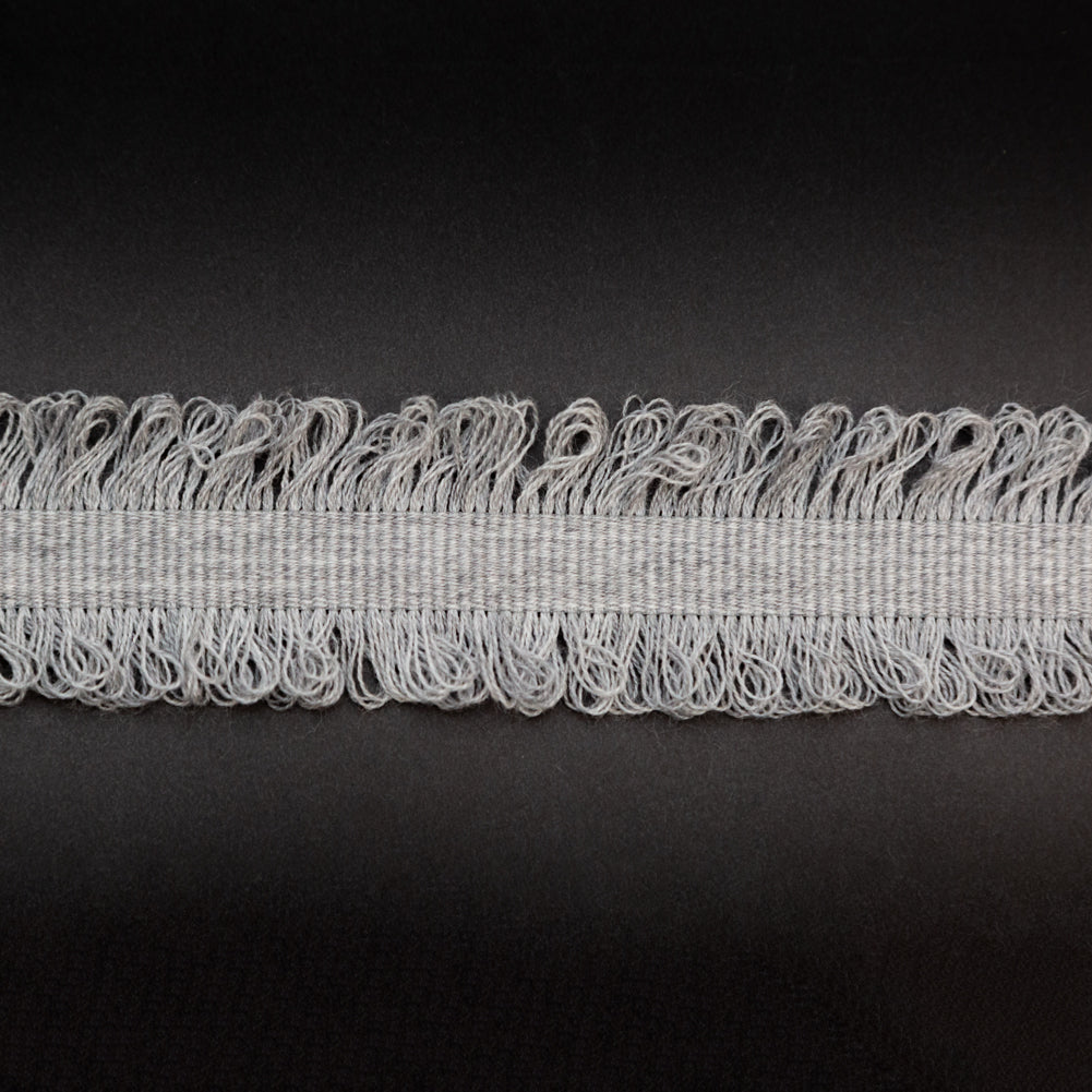 Italian Light Gray Wool Grosgrain Trim with Loop Fringe Edges - 1.5" Detail
