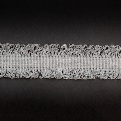 Italian Light Gray Wool Grosgrain Trim with Loop Fringe Edges - 1.5" Detail