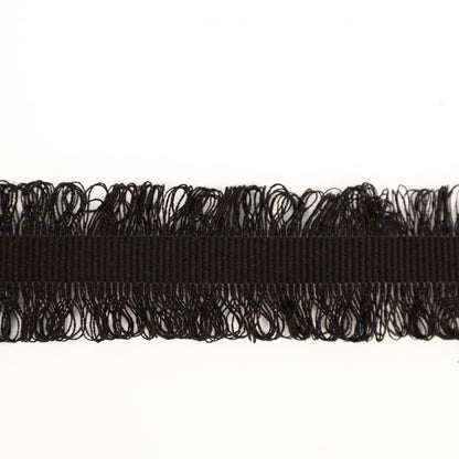 Italian Black Gray Wool Grosgrain Trim with Loop Fringe Edges - 1.5" Detail