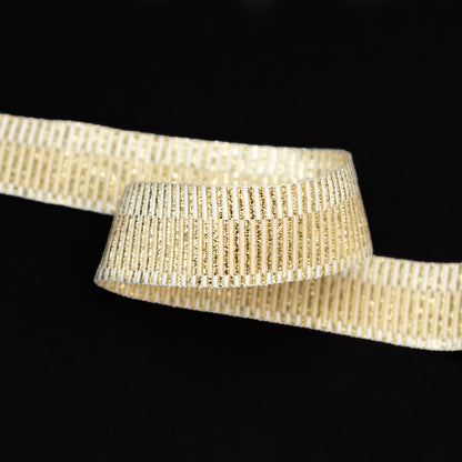 Italian Metallic Gold and Ivory Grosgrain Ribbon 0.875" Detail